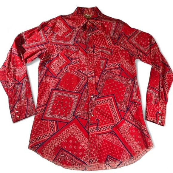 Vintage Remuda Western Pearl Snap Shirt | Large | 1970's Red Bandana Print | EUC - Picture 1 of 5